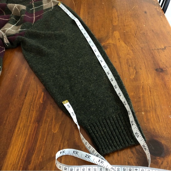 JOS A BANK Lambs Wool Mens Argyle SWEATER XL Forest Green Maroon Red Crew Neck - Picture 10 of 10